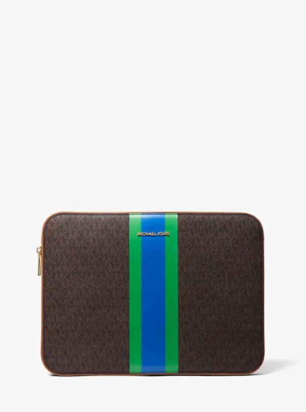 Damske Spojková Taška Michael Kors Jet Set Logo Stripe 13 Inch Laptop Case Zelene - Kabelky Michael Kors Levně | OMKTR-1789